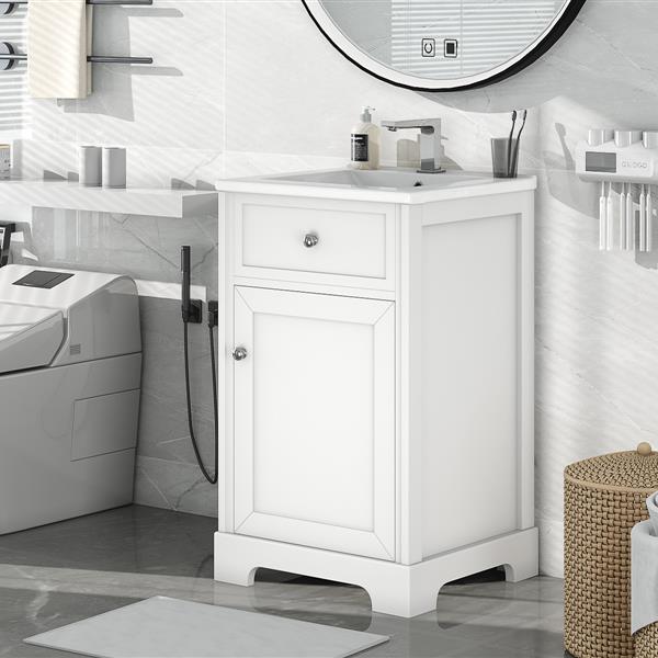 20" Bathroom Vanity with Sink, Bathroom Cabinet with Soft Closing Door, Storage Rack and Adjustable Shelve, White