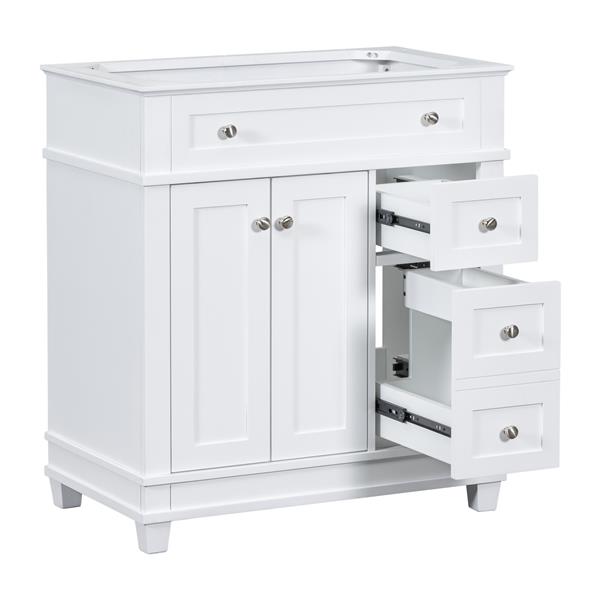 30" Bathroom Vanity Cabinet without Sink, Free Standing Vanity with 2 Drawers& Soft Closing Doors, Solid Wood Frame Bathroom Cabinet, White (NOT INCLUDE SINK)