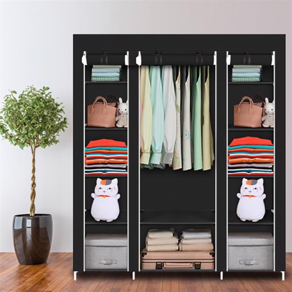 Fabric Canvas Wardrobe Clothes Storage Cupboard Hanging Rail Shelving Practical