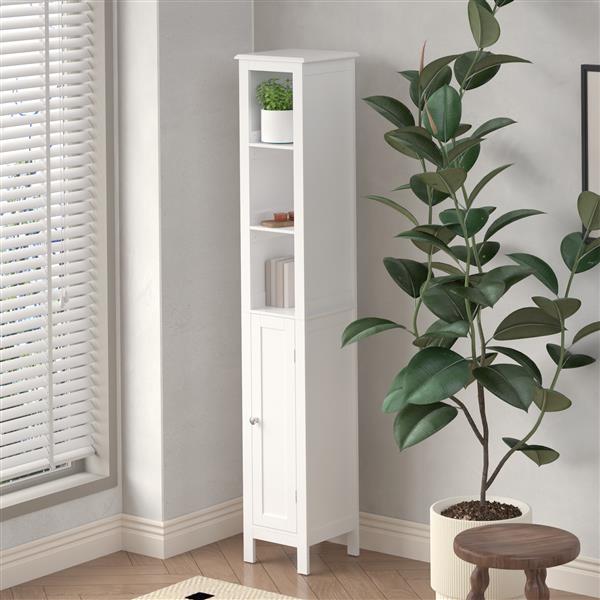 66.92" Tall Bathroom Storage Cabinet with Adjustable Shelves,1 Doors Freestanding Cabinet with Anti-Tip, Open compartments, for Home, Small Spaces, Bathroom,Kitchen, Living Room, White