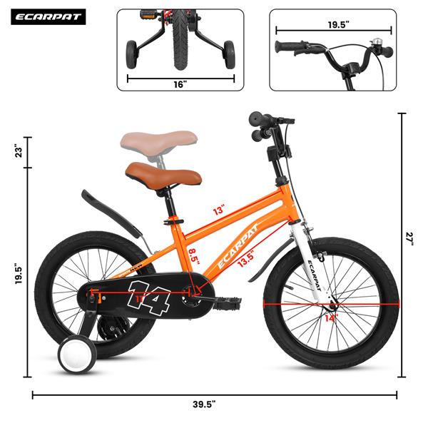 A14114 Kids Bike 14 inch for Boys & Girls with Training Wheels, Freestyle Kids' Bicycle with fender.