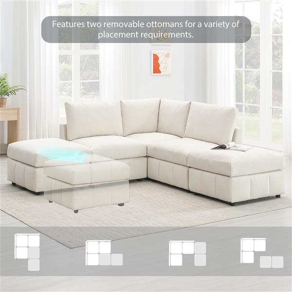 [VIDEO provided][New]93"Modern Sectional Sofa with Vertical Stripes,5-Seat Armless Couch Set with Convertible Ottomans,Various Combinations,L-Shape Indoor Furniture for Living Room,Apartment, 2 Colors