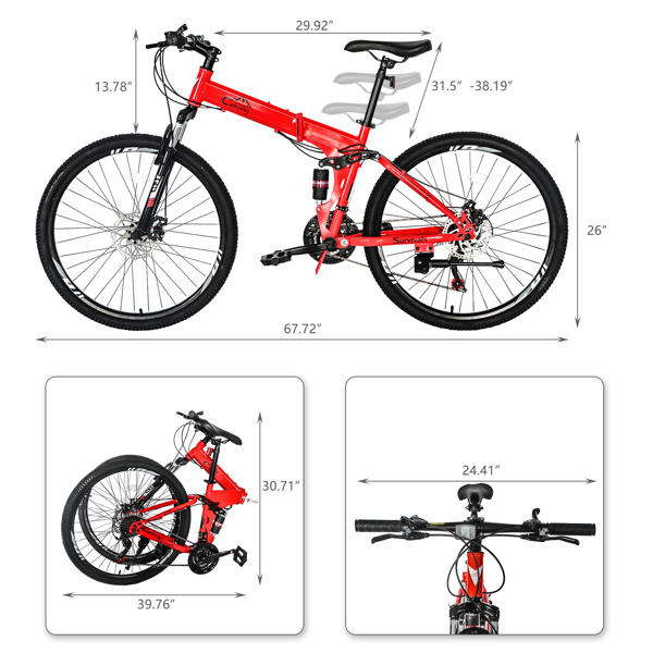 CamPingSurvivals 26in Land Rover Shimano TX30 High Carbon Steel 100kg 21 Speed ​​Red Black Mountain Bike