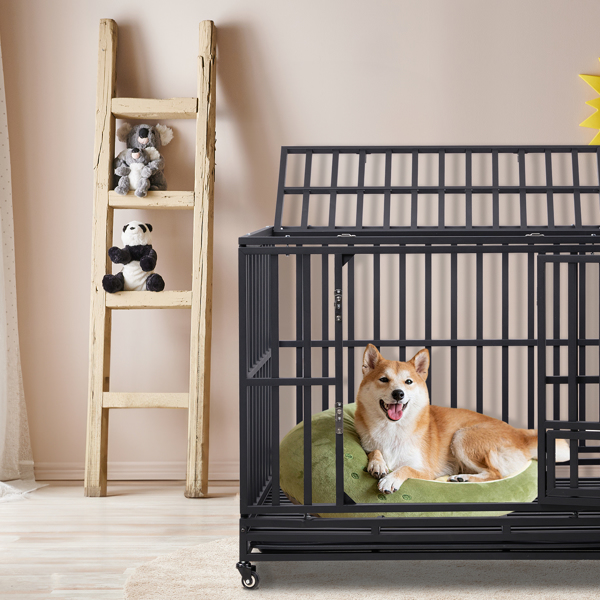 42 Inch Heavy Duty Dog Crate, 3-Door Dog Kennel for Medium to Large Dogs with Lockable Wheels and Removable Tray for Indoor & Outdoor