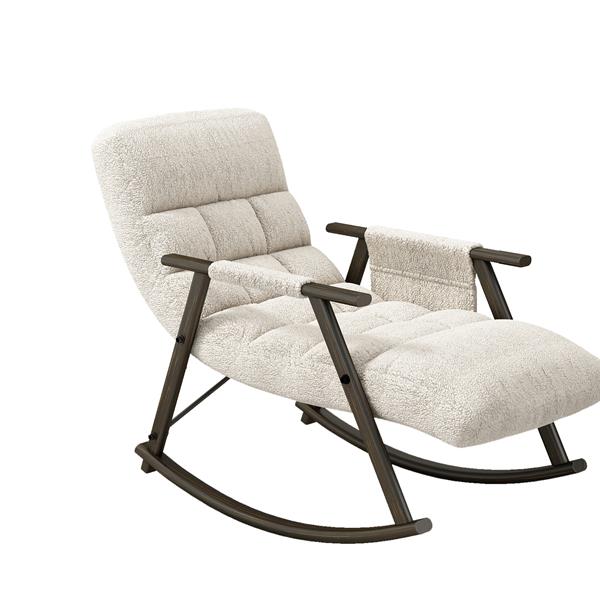 Casual folding rocking chair upholstered, lounge rocking chair adjustable high back and foot rest,side pockets placed in living room bedroom balcony