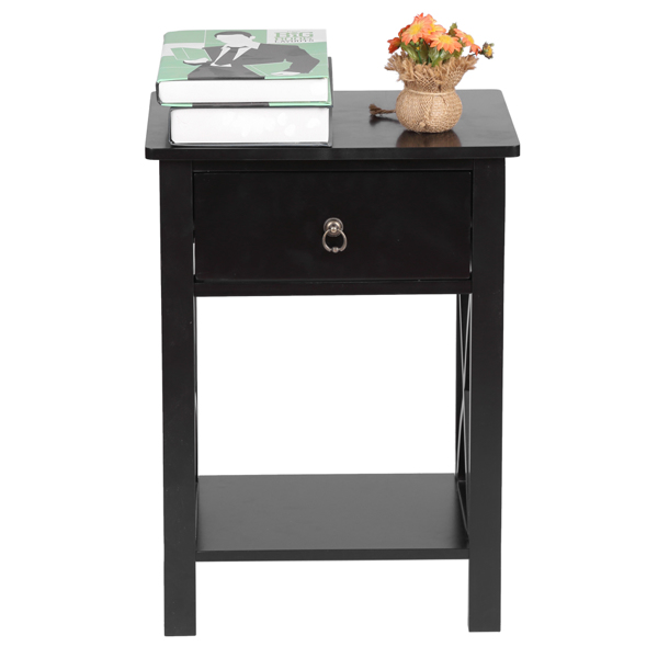 Black Spray Paint Cross Type Single Suction Double Layer Nightstand [40x30x55cm]