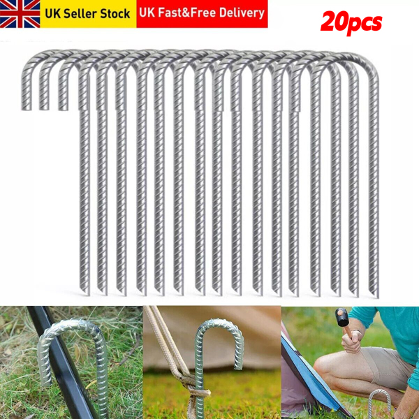 20 Tent Pegs Heavy Duty Steel Marquee Ground Stakes 300mm*8mm Camping Awning