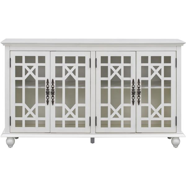 Sideboard with Adjustable Height Shelves, Metal Handles, and 4 Doors for Living Room, Bedroom, and Hallway (Antique White)