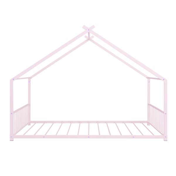 Full Size Metal House Bed, Pink