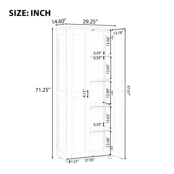 Storage Cabinet with Two Doors for Bathroom, Office, Adjustable Shelf, MDF Board, White