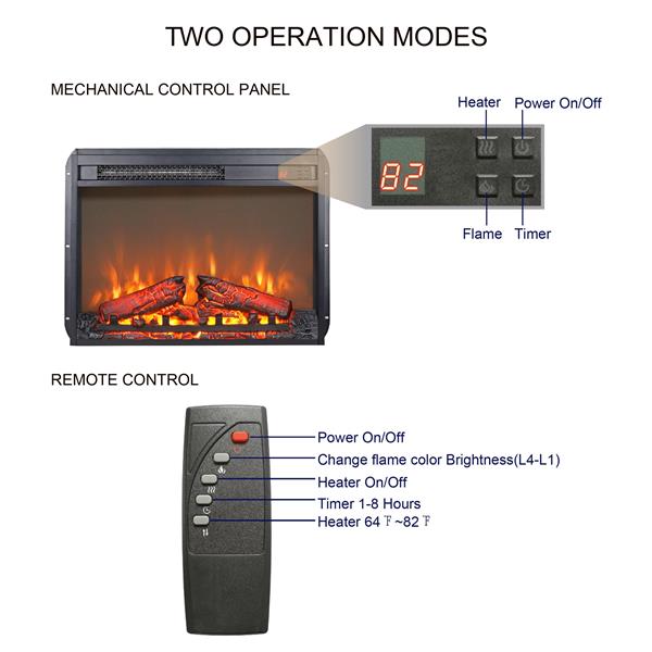 26 inch electric fireplace insert, ultra thin heater with log set & realistic flame, remote control with timer, overheating protection