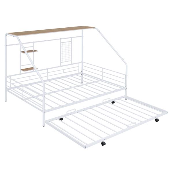 Full Size Metal House Bed with Trundle, White