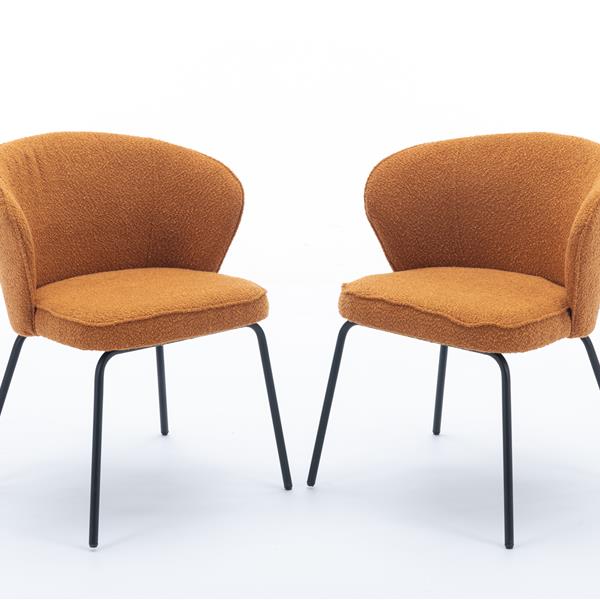 042-Set of 2 Boucle Fabric Dining Chairs With Black Metal Legs,Ginger