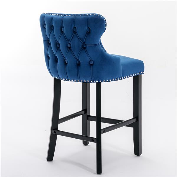 Contemporary Velvet Upholstered Wing-Back Barstools with Button Tufted Decoration and Wooden Legs, and Chrome Nailhead Trim, Leisure Style Bar Chairs,Bar stools,Set of 4 (Blue),SW1824BLx2 cartons