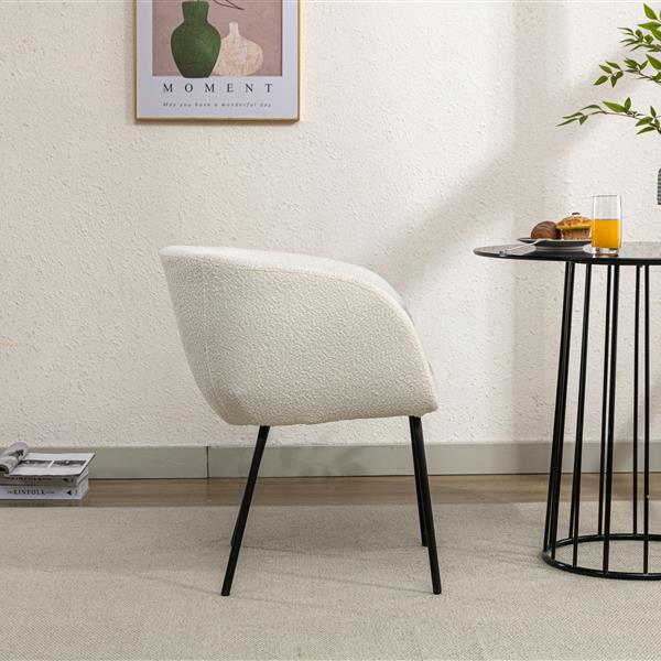 039-Set of 1 Boucle Fabric Dining Chair With Black Metal Legs,Ivory