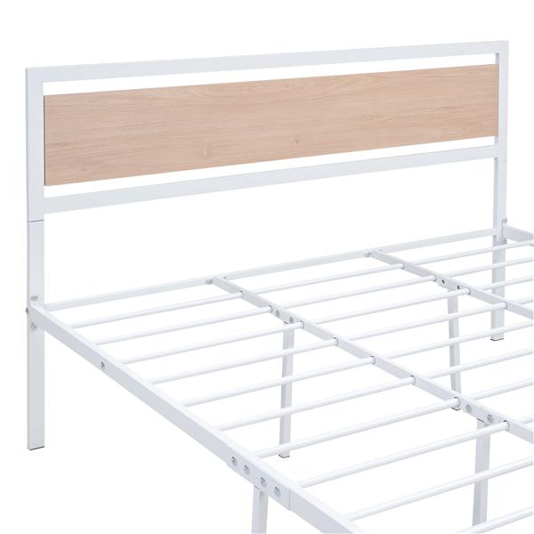 Queen Size Platform Bed, Metal and Wood Bed Frame with Headboard and Footboard , White