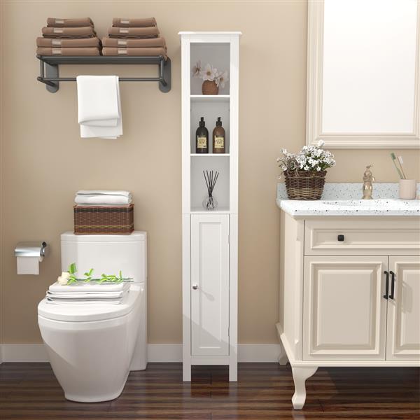 66.92" Tall Bathroom Storage Cabinet with Adjustable Shelves,1 Doors Freestanding Cabinet with Anti-Tip, Open compartments, for Home, Small Spaces, Bathroom,Kitchen, Living Room, White