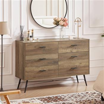 6-Drawer Chest, 6 Drawer Dresser TV Stand for TV, Dressers Bedroom Furniture Large Storage Tower Unit, Dresser for Bedroom, Closet, Hallway, 47.2\\"W x 15.7\\"D x 31.5\\"H, Rustic Walnut