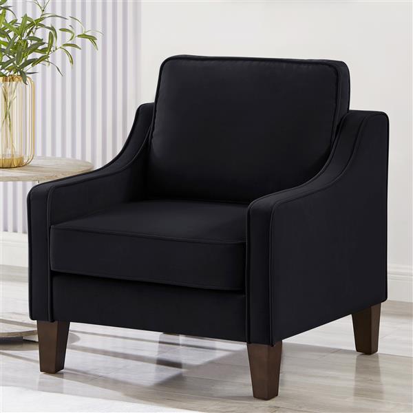 Modern Armchair, Living Room Single Seat Sofa Chair with Wooden Legs, Upholstered Velvet Chair for Living Room, Bedroom,Black