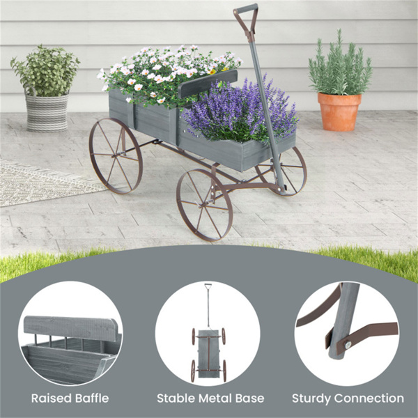 Wooden plant frame with wheels, Gray  planting pot