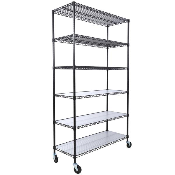 6 Tier 6000lbs Capacity NSF Metal Shelf Wire Shelving Unit, Heavy Duty Adjustable Storage Rack with Wheels & Shelf Liners for Commercial Grade Utility Steel Storage Rack, Black - 82"H x 48"L x 18"D