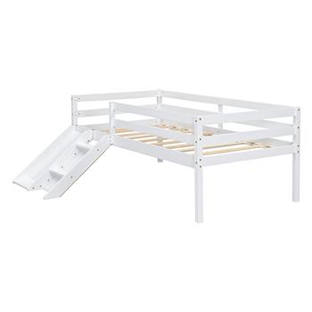 Twin Low Loft Bed with Slide,  Ladder, Safety Guardrails, No Box Spring Needed,White