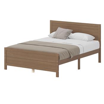 Wood Platform Bed Frame with Headboard, Mattress Foundation with Wood Slat Support, No Box Spring Needed, Queen Size, Walnut