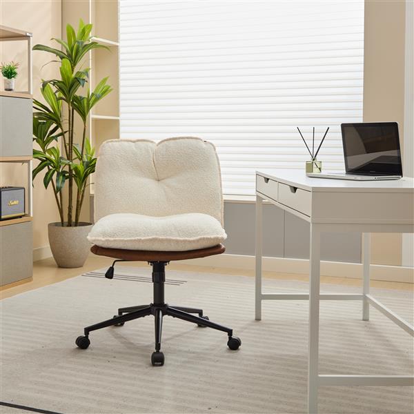 Oversize Seat Cirss Cross Chair with Wheels, Elegant Design Computer Chair, Adjustable Height 360° Rolling Swivel Home Office Chair for Small Space, Dressing Room, Living Room (BROWN+WHITE)