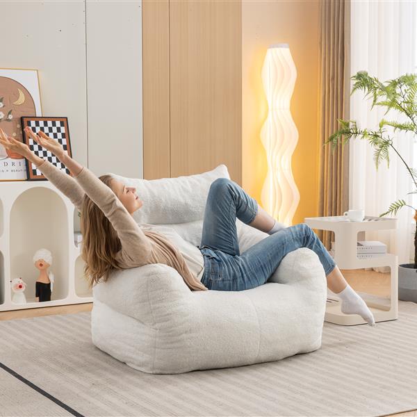 054-Large Size Teddy Fabric Bean Bag Chair Lazy Sofa Chair Sponge filling For Indoor,Ivory