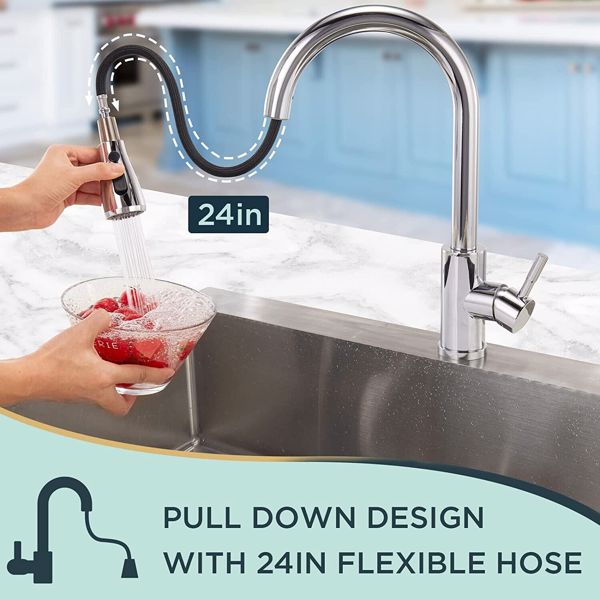 360° Kitchen Sink Mixer Taps Pull Out Spout Spray Single Lever Modern Mono Tap