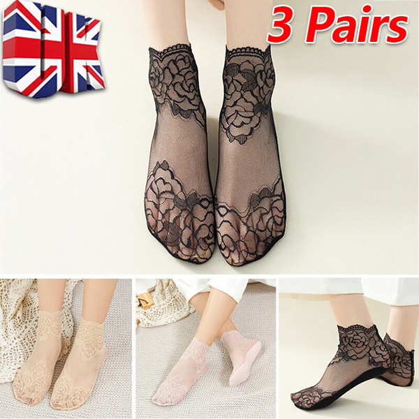 Women Ladies Lace Ankle Sexy Ankle Socks Stocking Floral Elegant Sheer Thin UK