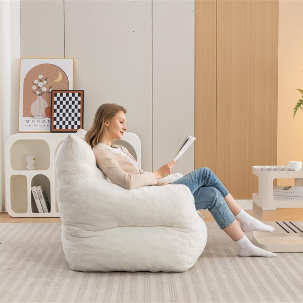 054-Large Size Teddy Fabric Bean Bag Chair Lazy Sofa Chair Sponge filling For Indoor,Ivory