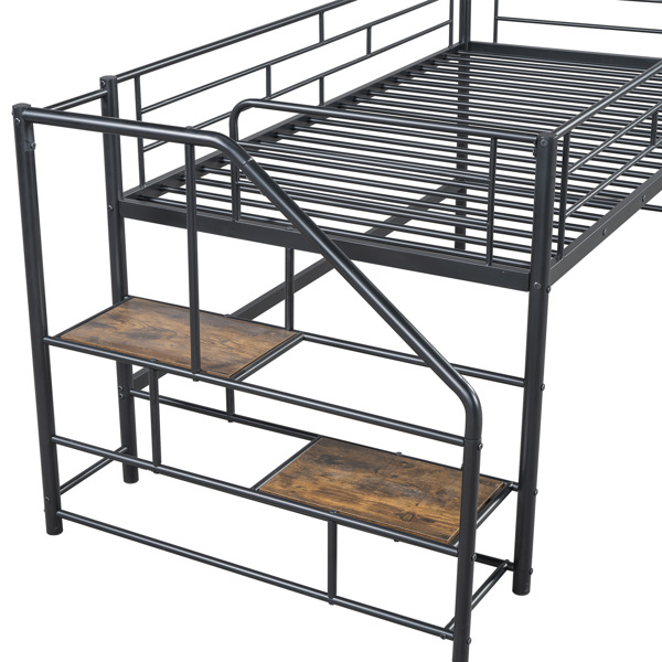 Mid Loft Bed with Storage stairs, Twin, Black