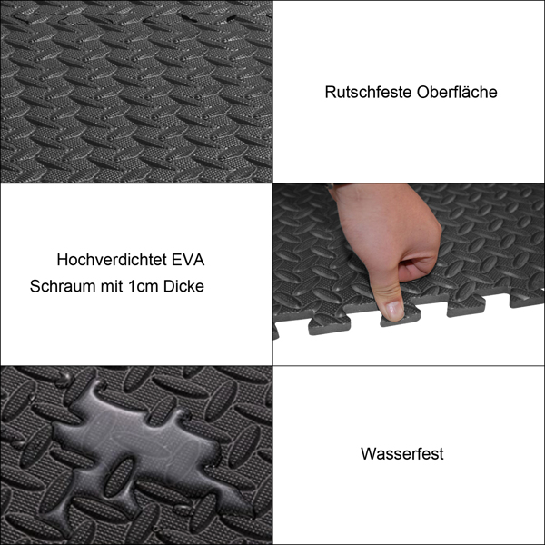 FCH Schutzmatten Set - 18 Puzzlematten je 60x60x1cm, Bodenschutzmatten Unterlegmatten Fitnessmatten EVA Sportmatte Turnmatte Rutschfest Wasserdichte Ineinandergreifende, Schwarz