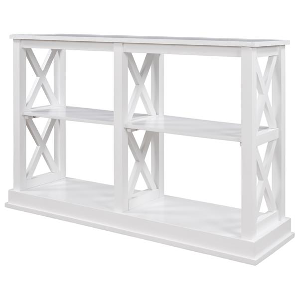 Console Table with 3-Tier Open Storage Spaces and "X" Legs, Narrow Sofa Entry Table for Living Room (White)