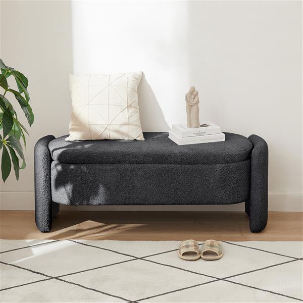 Ottoman Oval Storage Bench 3D Lamb Fleece Fabric  Bench with Large Storage Space for the Living Room, Entryway and Bedroom,Dark,Grey