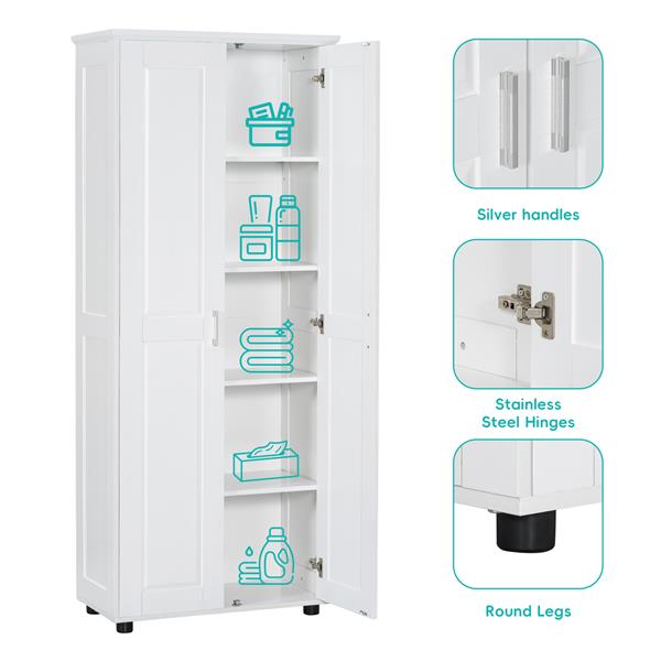 Storage Cabinet with Two Doors for Bathroom, Office, Adjustable Shelf, MDF Board, White