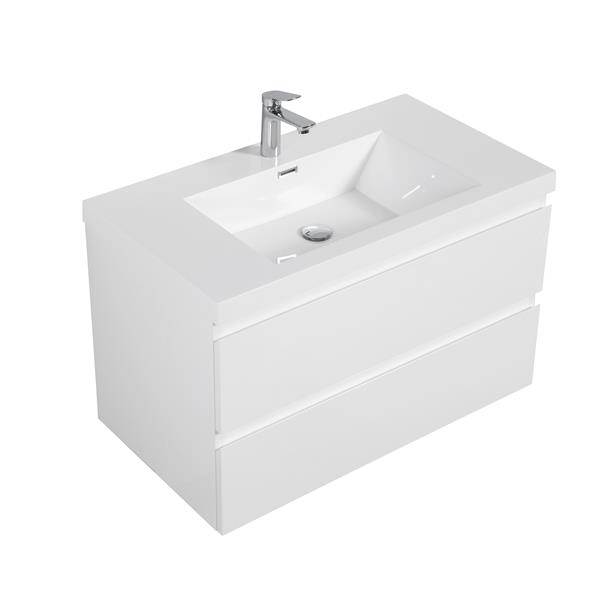 36" Floating Bathroom Vanity with Sink, Modern Wall-Mounted Bathroom Storage Vanity Cabinet with Resin Top Basin and Soft Close Drawers, Glossy White 24V11-36GW