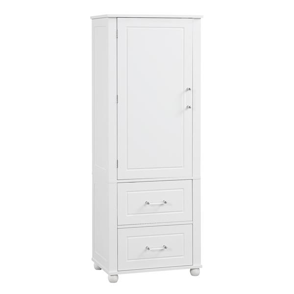 Tall Bathroom Storage Cabinet, Freestanding Storage Cabinet with Two Drawers and Adjustable Shelf, MDF Board with Painted Finish, White