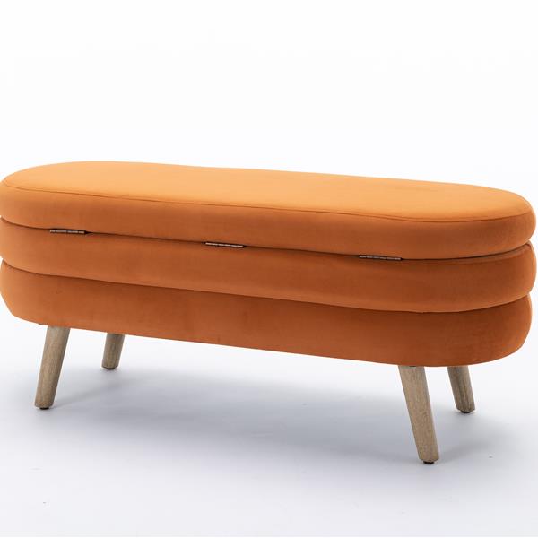 036-Velvet Fabric Storage Bench Bedroom Bench With Wood Legs For Living Room Bedroom Indoor,Orange