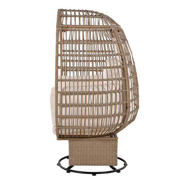 Outdoor Swivel Chair with Cushions, Rattan Egg Patio Chair with Rocking Function for Balcony, Poolside and Garden (Natural Wicker + Beige Cushion)