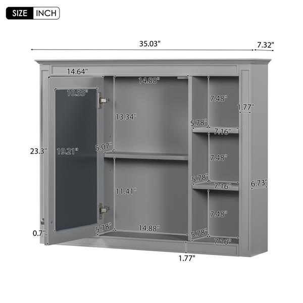 35'' x 27.5'' Medicine Cabinet, Wall Mounted Bathroom Storage Cabinet, Modern Bathroom Wall Cabinet with Mirror, Mirror Cabinet with 6 Open Shelves (Not Include Bathroom Vanity )