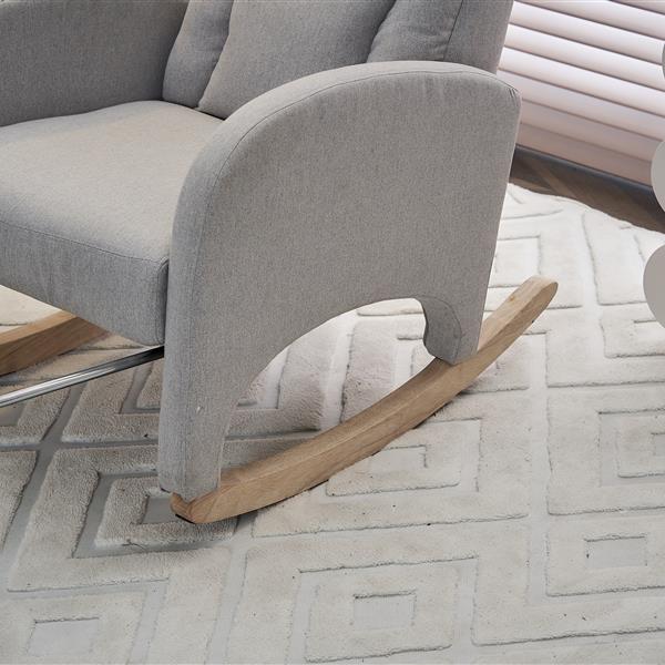 052- Cotton Linen Fabric Nursery Rocking Chair With Adjustable Footrest,Light Gray