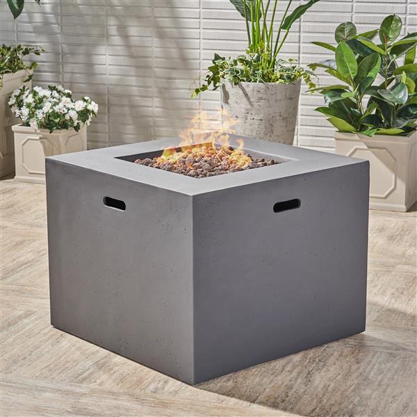 Outdoor Patio 24.5" H x 31.25" W Square Gas Burning Concrete fire Pit  - 40, 000 BTU, Dark Grey