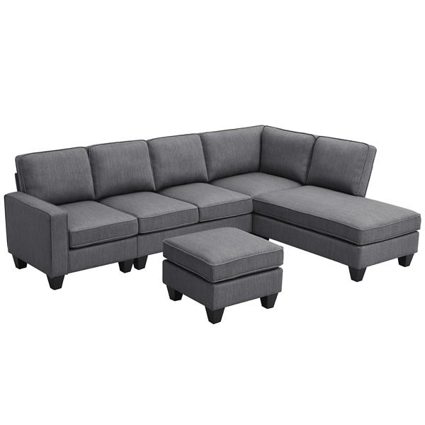 [VIDEO provided] [New] 104.3*78.7" Modern L-shaped Sectional Sofa,7-seat Linen Fabric Couch Set with Chaise Lounge and Convertible Ottoman for Living Room,Apartment,Office,3 Colors