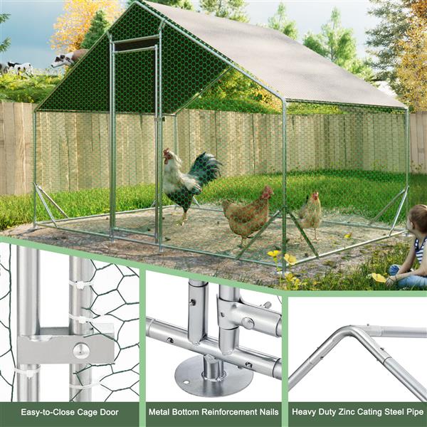 Large Metal Chicken Coop, Walk-in Chicken Run,Galvanized Wire Poultry Chicken Hen Pen Cage, Rabbits Duck Cages with Waterproof and Anti-Ultraviolet Cover for Outside(10' L x 6.6' W x 6.56' H)