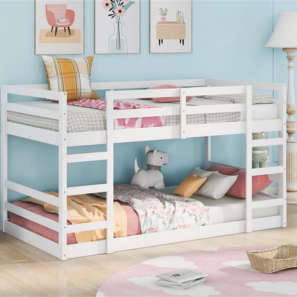 Twin Over Twin Bunk Bed with Ladder, White