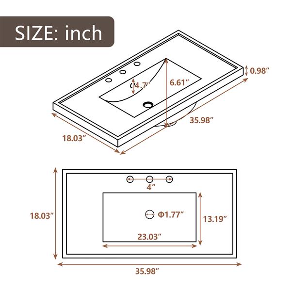 36" Bathroom Vanity with Sink Combo, Six Drawers, Multi-Functional Drawer Divider, Adjustable Shelf, Green