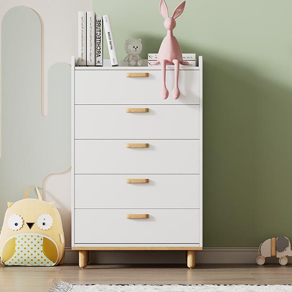 Modern Simple Style White Modern 5-Drawer Chest for Bedroom, Kid's Room, Living Room, Nursery Room