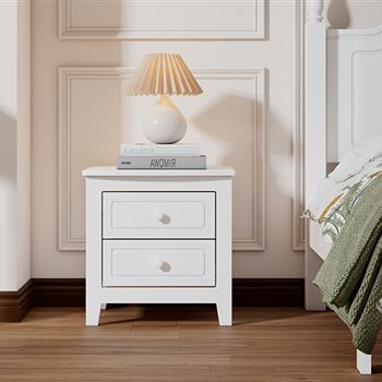 2-Drawer Nightstand for Bedroom, Mid Century Retro Bedside Table with Classic Design,White